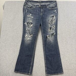 SILVER JEANS Tuesday Bootcut Dark Wash Jeans Women 42 W 33 L Blue Distressed
